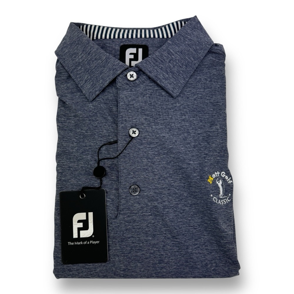 FootJoy FJ‎ Large NWT Solid Lisle Polo Heather Navy Mott Golf Classic Embroidery
